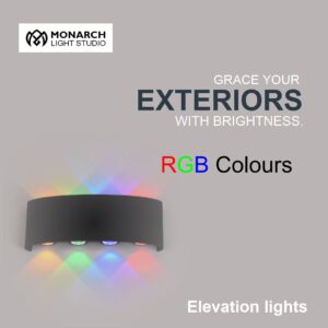 MONARCH 8W Multicolor Wall Light | IP65 Waterproof LED Wall Lamp | Up Down 4+4 LED Aluminium Lamp | Outdoor Lights for Elevation,Garden RGB